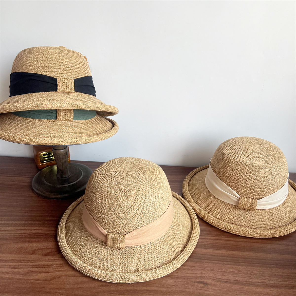 French Straw Sun Protection Bow Curling Temperament Straw Hat - Image 8