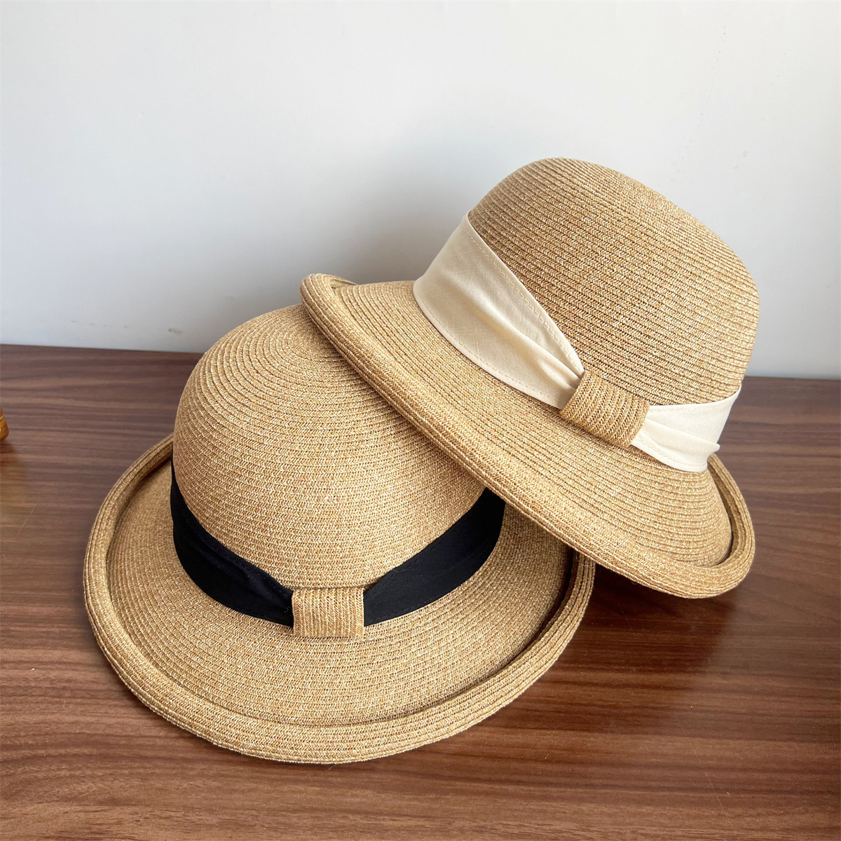 French Straw Sun Protection Bow Curling Temperament Straw Hat - Image 2