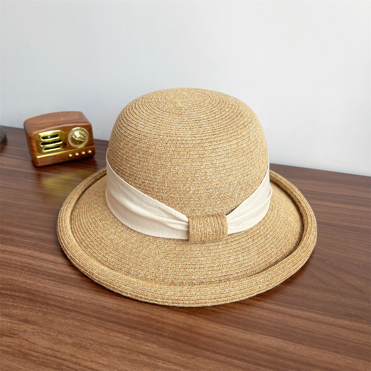 French Straw Sun Protection Bow Curling Temperament Straw Hat - Image 6