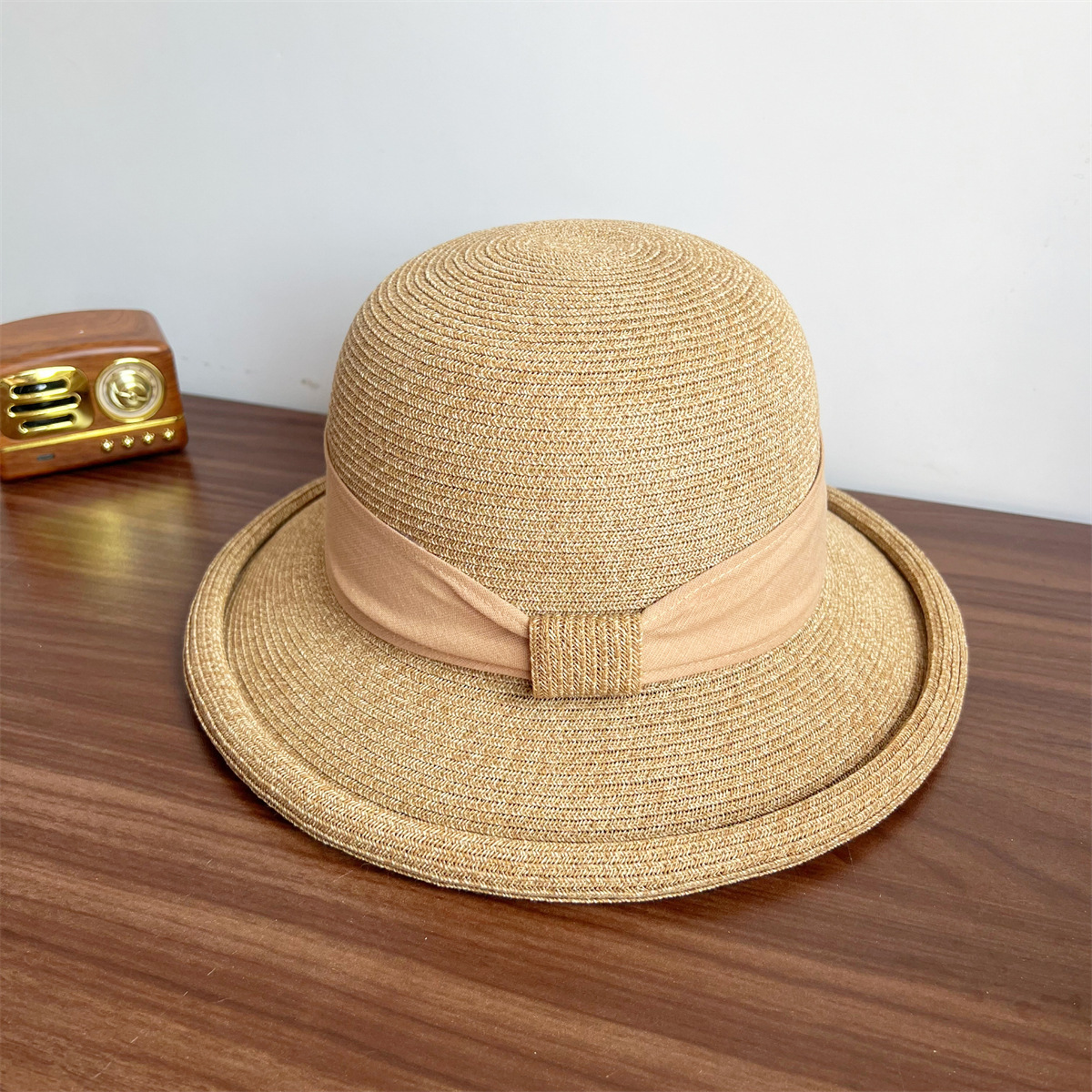 French Straw Sun Protection Bow Curling Temperament Straw Hat - Image 3